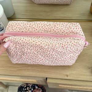 Pink Floral Makeup Bag
